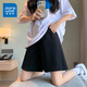 真維斯（Jeanswest）純棉休閑運動(dòng)短褲女款夏季外穿A字褲女2025新款寬松百搭五分褲子 黑色 純色 S