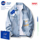 NASA GOOD男士夾克春秋簡約寬松翻領(lǐng)牛仔上衣服男青少年帥氣潮流涂鴉外套男 淺藍(lán) 2XL （建議150-168斤）