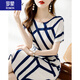 羅蒙（ROMON）女裝連衣裙2025夏季新品簡約時尚顯瘦休閑收腰花色印花中長款裙子 藍紋 2XL