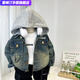 雷姆汀男童牛仔外套秋季帥氣可拆連帽夾克寶寶洋氣寬松衣服 藍(lán)色 48