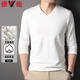 雅鹿長(cháng)袖T恤男【含桑蠶絲】V領(lǐng)春季上衣青年輕奢純色內搭T恤打底衫