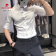皮爾卡丹（pierre cardin）白襯衫男夏季冰絲薄款半袖短袖韓版修身感發(fā)型師五分袖襯衣潮 白色 XL