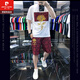 皮爾卡丹（pierre cardin）歐貨時尚短袖t恤男士休閑套裝夏季輕奢修身高級感衣服男裝兩件套 328白色套裝 XL 【建議120-140斤】