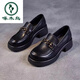 啄木鳥(niǎo)品牌斷碼真皮黑色單鞋女2025年春秋款復古中跟樂(lè )福鞋媽媽小皮鞋 黑色 39