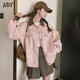 JZDZ粉色麂皮絨工裝短外套女春秋2025新款甜美小個(gè)子學(xué)院風(fēng)休閑上衣 粉色(版) M