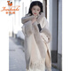 金狐貍大毛領(lǐng)斗篷漢服女披肩配旗袍外搭加絨加厚仿皮草毛呢外道流蘇上衣 杏色 加絨加厚 均碼