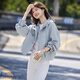 尚靜連帽短款風衣外套女2025春新款小個子寬松休閑百搭上衣 藍色 M 