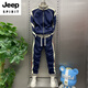 JEEP SPIRIT2025新款春季兩件套男拼色條紋運動套裝男士韓版修身顯瘦立領(lǐng)開衫 藍色套裝【上衣+褲子】 XL 建議【100-120斤】