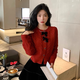凡小如紅色毛衣女2024新款新年服針織開衫外套小香風(fēng)蝴蝶結(jié)圓領(lǐng)內(nèi)搭上衣 紅色 （蝴蝶結(jié)可拆卸） 均碼 【建議80-118斤】