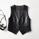 兔芊綿羊皮馬甲真皮女皮坎肩真皮馬夾女2025春秋新款小個(gè)子短款無(wú)袖坎 黑色 均碼 XL建議(100-110斤)