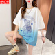 格邏依（GELUOYI）減齡卡通漸變撞色短袖t恤女2026夏季新款中長(cháng)款遮臀韓版衣服女裝 白色 L 【105-130斤】