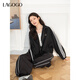 LAGOGO【蘭花系列】運動(dòng)休閑條紋外套女拉谷谷2025春新款翻領(lǐng)上衣 黑色 L