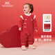 英氏（YEEHOO）嬰兒拜年服秋冬保暖嬰兒衣服新中式寶寶連體衣喜慶 新年紅-夾棉款 90cm （建議身高78-90cm）