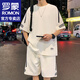 羅蒙（ROMON）港風(fēng)短袖t恤男士夏季新款休閑運動套裝寬松半袖男T上衣服男裝 FKS653白色套裝 XL 約130-150斤可穿