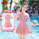 回力兒童泳衣女孩連衣裙中大童游泳館速干女童游泳三件套34020粉色4XL