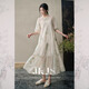 JK&JS【夢(mèng)華錄】斜襟盤(pán)扣連衣裙氣質(zhì)新中式旗袍繡花長(cháng)裙 杏仁米 L