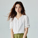 茵曼田園木耳邊短袖襯衫女夏季文藝繡花時(shí)尚輕薄舒適襯衣 霜白色 S 