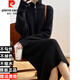 皮爾卡丹（pierre cardin）拉鏈翻領(lǐng)針織連衣裙女秋冬復(fù)古長款高領(lǐng)毛衣裙直筒加厚長袖打底裙 黑色 2XL 建議130-150斤