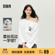 森馬（Semir）長(cháng)袖T恤女秋季蕾絲一字領(lǐng)純棉oversize印花2025上衣10A525101005