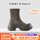 CHERY KALLY【晨靄竹影】氣質(zhì)一體襪靴女2025新款舒適復(fù)古厚底彈力靴女士靴子 卡其色 Khaki 35