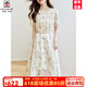 AEMAPE高端時尚碎花連衣裙女2025年夏季新款小個子雪紡衫收腰顯瘦長裙子 杏竹葉 L 110-125斤