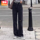 賞峰大碼蝴蝶拼接貼布側邊拉鏈毛邊設計感直筒牛仔褲女夏季闊腿褲 黑色 破洞褲 基礎版 S 建議80-95斤
