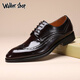 Walker Shop皮鞋男【頭層牛皮】正裝鞋商務(wù)休閑款輕奢一腳蹬尖頭透氣皮鞋結(jié)婚 酒紅色 40