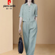 皮爾卡丹（pierre cardin）女裝棉麻夏季兩件套裝2025新款干練減齡時髦洋氣苧麻中年媽|媽針 豆綠色套裝 3XL
