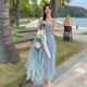 衣典零一（LEDIALYI）網(wǎng)紗拼接吊帶連衣裙女夏季2025新款無(wú)袖背心裙小個(gè)子披肩兩件套裝 藍(lán)色吊帶裙 S （建議105以內(nèi)）