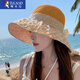 啄木鳥(niǎo)防曬帽子女2024款夏季海邊度假遮陽(yáng)草帽時(shí)尚可折疊大帽檐蕾絲黑膠 橘黃色 均碼