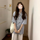 黛芮婷韓系藍色寬松短袖襯衫女夏季慵懶風(fēng)襯衣外套休閑百搭小眾設計上衣 【藍色】 M 45/55kg