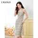 LAGOGO炫彩條紋針織連衣裙女拉谷谷2025年春季新款修身彈力背心裙 混色 M