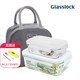 Glasslock 進(jìn)口耐熱鋼化玻璃保鮮盒便當飯盒可微波加厚耐摔硅膠圈顏色隨機 白圈|分隔670ml+400ml+便當包包