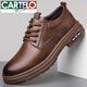 卡帝樂(lè )鱷魚(yú)（CARTELO）高檔男鞋春秋季2025新款休閑皮鞋男真皮大頭復古馬丁靴內增高潮鞋 棕色 41