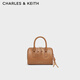 CHARLES&KEITH繩結拉鏈保齡球包波士頓包生日禮物CK2-30671768 Russet Brown黃褐色 S