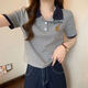 慕伊銘（MUYIMING）2026夏季新款polo衫短袖T恤女高腰修身卡通刺繡翻領(lǐng)短款百搭上衣 灰色好質(zhì)量 L 建議105-120斤