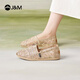 快樂(lè )瑪麗（J&M）平底單鞋女2026夏季新款透氣軟底一腳蹬通勤單鞋舒適休閑鞋布鞋女 金色 36