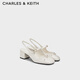 CHARLES&KEITH25夏新品蝴蝶結(jié)仿珍珠粗跟瑪麗珍涼鞋CK1-60361558 Chalk粉白色 37 （235）