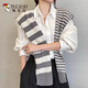 啄木鳥(niǎo)春夏薄款披肩空調房條紋小披肩斗篷外搭四季針織辦公室襯衫披肩 灰色