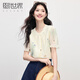 熙世界（sllsky）天絲印花圓領(lǐng)襯衫2025夏季新款荷葉短袖氣質(zhì)正肩小衫上衣 奶油杏 S
