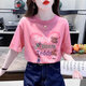 AEMAPE卡通印花粉色短袖T恤女2025夏季新款寬松顯瘦打底衫半袖體恤上衣 粉色 L (105-115斤拍)