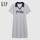 Gap女裝2025夏季新款印花logo微收腰撞色polo領(lǐng)短袖連衣裙764905 淺灰 XL (175/92A) 亞洲尺碼