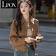 LPOX設計感小眾短外套復古長袖襯衫2025秋季簡約色短款小個子襯衣女 焦糖色 S