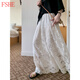 FSHE特大碼300斤胖妹妹白色半身裙女秋裝法式復古A字中長(cháng)裙傘裙24 蕾絲半身裙 L 80-120斤