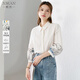 熙然【復古燈籠袖襯衣】夏季新款法式壓褶米白色印花襯衫女上衣 米白色 M