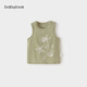 babylove【清倉】嬰幼兒背心T恤夏季薄款上衣男女寶寶純棉百搭輕薄透氣 灰豆綠 80