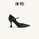 JW PEI「Jennie同款」JW PEI漆皮瑪麗珍高跟鞋Thalina一字帶小貓跟4PS87 黑色 37.5