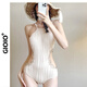 GIOIO比基尼連體游泳衣女性感網(wǎng)紅新同款沙灘泡溫泉競速沙灘 米白色泳衣均碼【70-120】