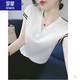 羅蒙（ROMON）女裝短袖T恤女2025夏薄款奢洋氣簡約冰絲坑條顯瘦V領(lǐng)針織短袖上衣 白色 M 95-115斤