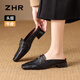 ZHR頭層牛皮穆勒拖鞋女復(fù)古半拖女透氣粗跟女鞋 S652 尊貴黑  38 